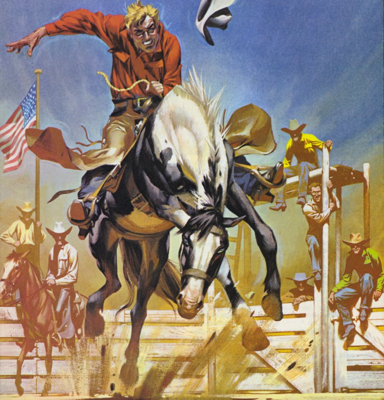 Cavalier de bronco américain (lithographie couleur) - Angus McBride