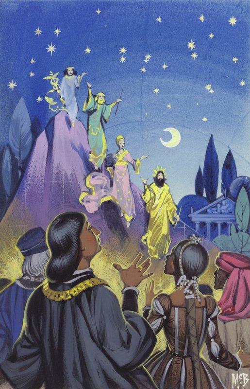Divertissement créé par Léonard de Vinci pour la cour de Ludovic Sforza, souverain de Milan (gouache sur papier) - Angus McBride