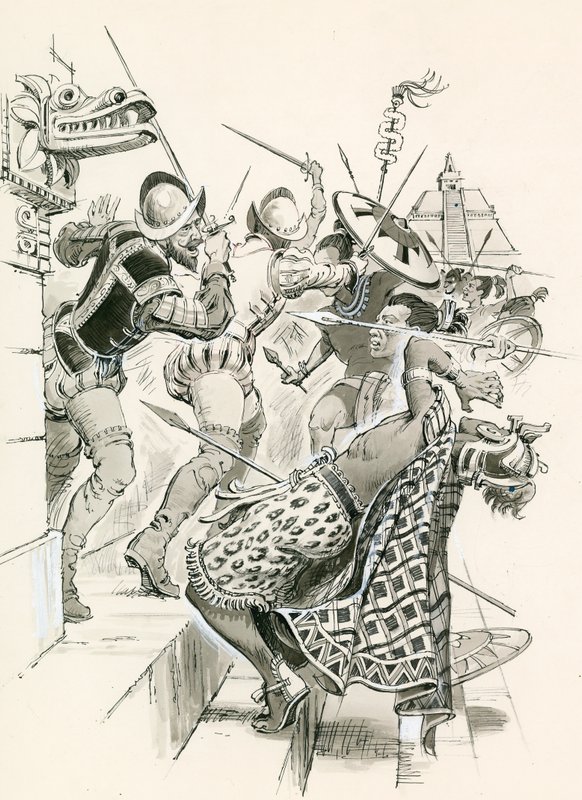 Cortès résistant à une attaque aztèque - Angus McBride