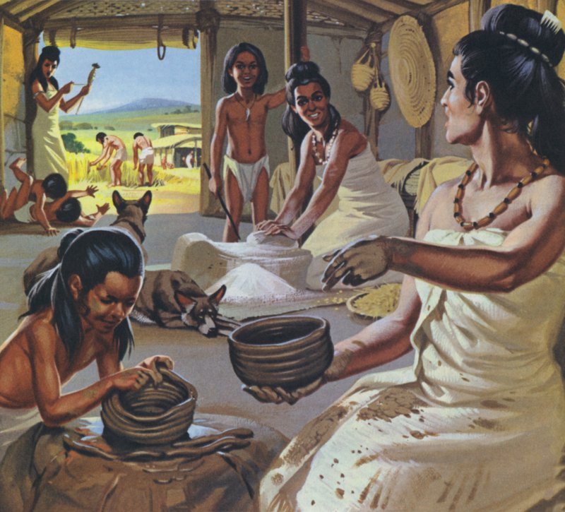 Les premiers agriculteurs à la maison (lithographie couleur) - Angus McBride