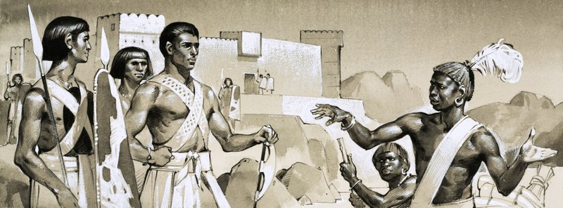 Hyksos, le pharaon Kamose enseigne les tactiques de combat à des guerriers noirs spécialement entraînés. - Angus McBride