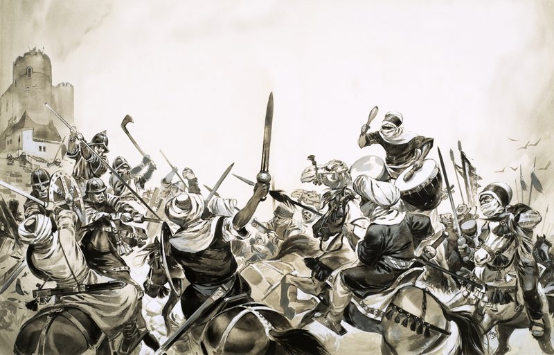 Guerriers maures attaquant les forces espagnoles en 711 - Angus McBride