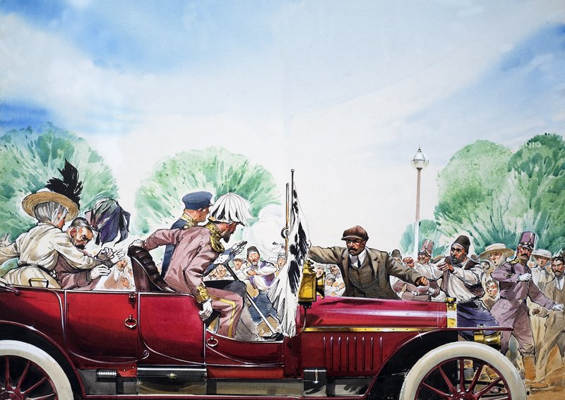 Déclenchement de la Première Guerre mondiale, illustration tirée de "Great Events in World History" (gouache sur papier) - Angus McBride