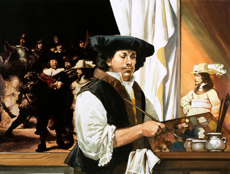 Rembrandt peignant son célèbre portrait des gardes civiques - Angus McBride