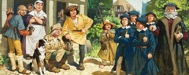 Les écoliers et leur maître (gouache sur papier) - Angus McBride