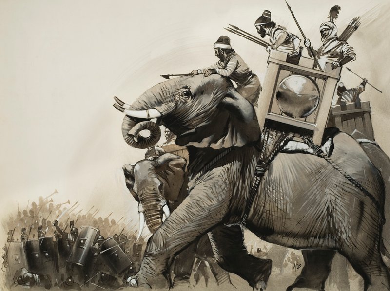 La bataille de Zama en 202 avant J.-C. (gouache sur papier) - Angus McBride