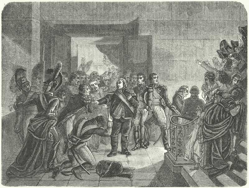 Louis XVIII quittant le Palais des Tuileries après avoir appris le retour de Napoléon en France depuis l