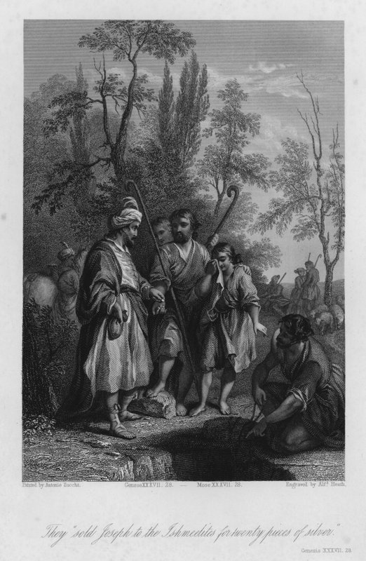 Joseph vendu aux marchands ismaélites, Genèse XXXVII, 28 (gravure) - Antonio Zucchi