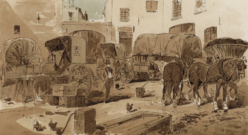 Carrosse Royal de la Poste Néerlandaise, cabriolet, chariot à vin et chariot à charbon, 19ème siècle - Armand Jean Heins