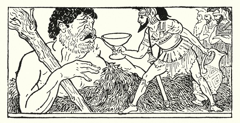 Ulysse offrant une coupe de vin au géant Polyphème - Armand Joseph Bonamy