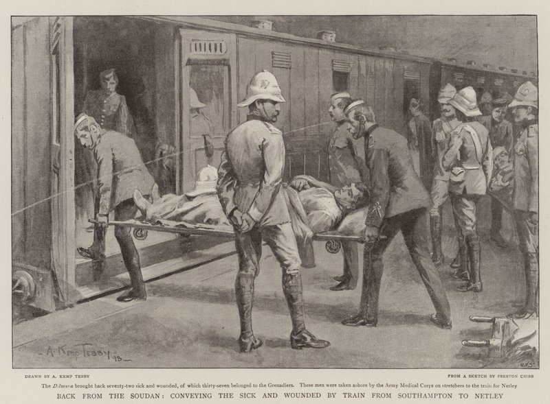 Retour du Soudan, transport des malades et blessés par train de Southampton à Netley - Arthur Kemp Tebby