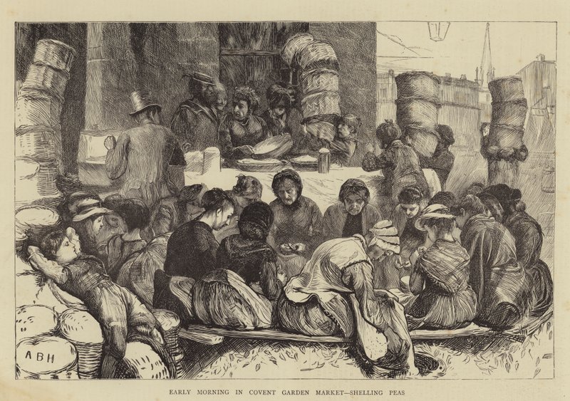 Tôt le matin au marché de Covent Garden, écosser des pois - Arthur Boyd Houghton