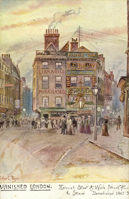 Londres disparu - Holywell Street et Wych Street, depuis le Strand - Arthur Charles Payne