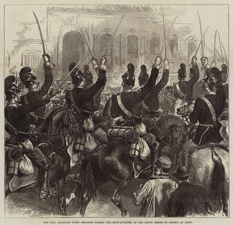 La Guerre, Dragons légers bavarois passant devant le quartier général du prince héritier de Prusse à Ligny - Arthur Hopkins