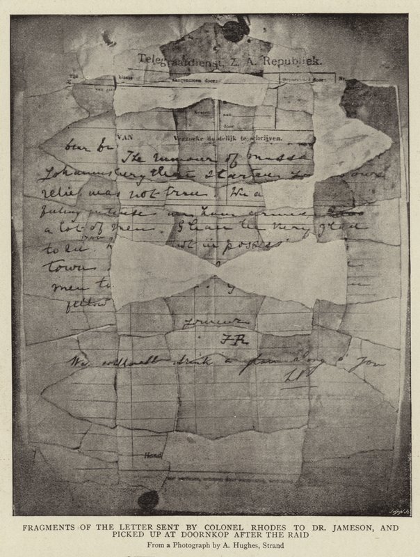 Fragments de la lettre envoyée par le Colonel Rhodes au Dr Jameson, et ramassée à Doornkop après le Raid - Arthur Hughes