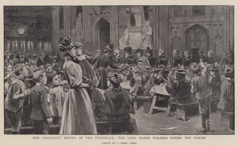 Le dîner des enfants à la Guildhall, le Lord Maire faisant le tour des tables - Arthur Kemp Tebby