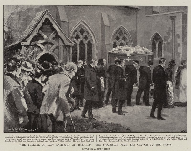 Les funérailles de Lady Salisbury à Hatfield, la procession de l