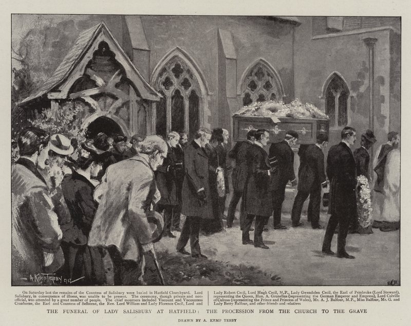 Les funérailles de Lady Salisbury à Hatfield, la procession de l
