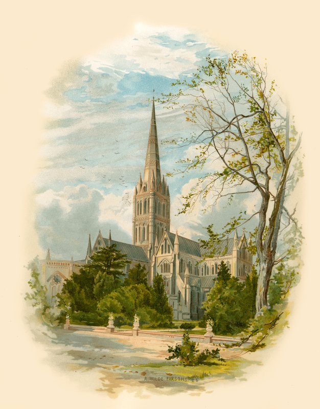 Cathédrale de Salisbury, depuis le palais de l