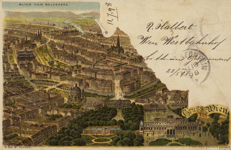 Carte postale représentant une vue aérienne de la ville de Vienne - Austrian School