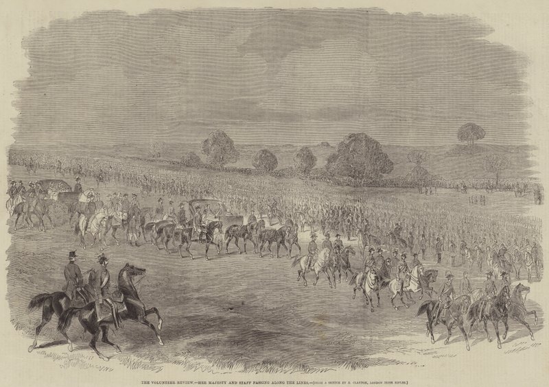 La revue des volontaires, Sa Majesté et son état-major passant en revue les lignes - B. Clayton