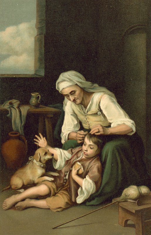 Vieille femme déparasitant un garçon - after Bartolome Esteban Murillo