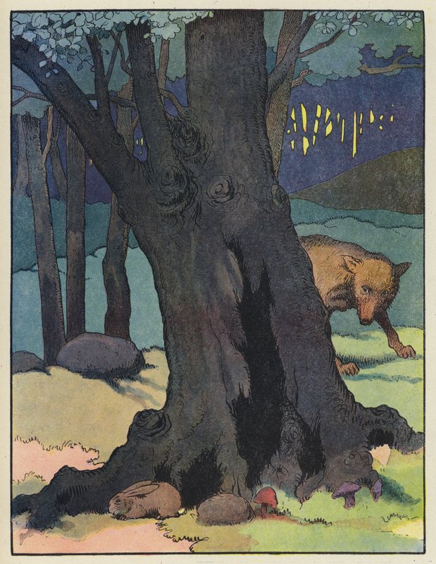 Loup traquant un lapin - Benjamin Rabier