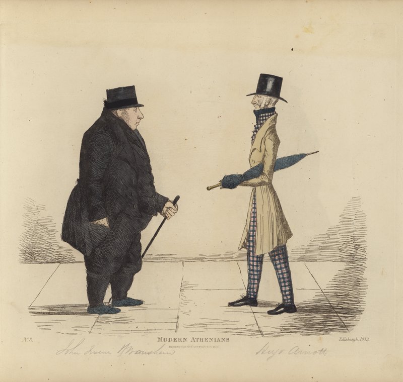 Éminents Édimbourgeois, alias Athéniens modernes, John R Irving, de Bonshaw, Avocat, Capitaine Hugo Arnot, de Balcormo (gravure en couleur) - Benjamin William Crombie