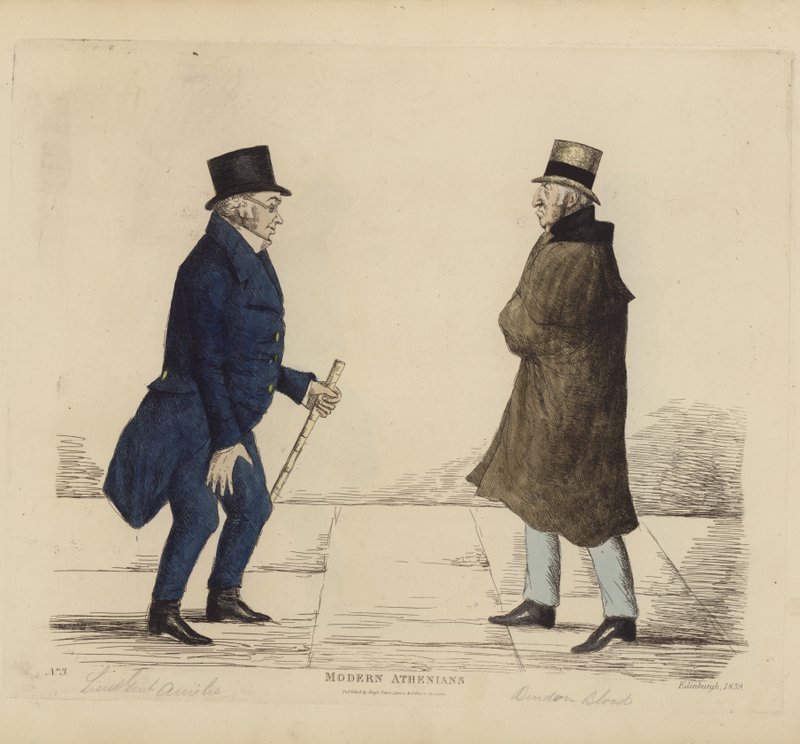 Éminents Édimbourgeois, alias Athéniens modernes, Lieutenant-Général George R Ainslie, Bindon Blood, Esq, de Cranacher (gravure en couleur) - Benjamin William Crombie