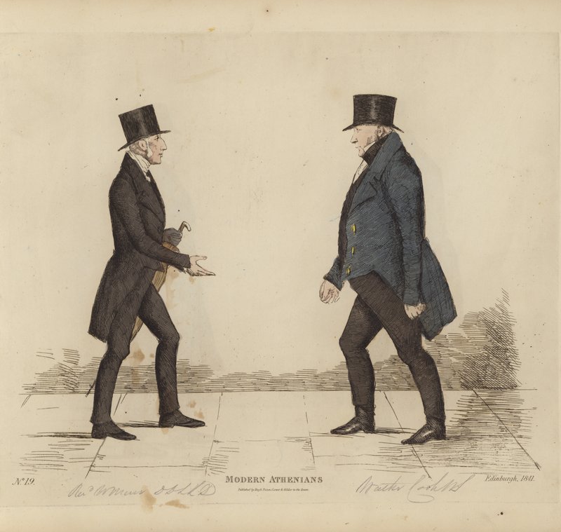 Éminents Édimbourgeois, alias Athéniens modernes, Révérend William Muir, LLD, DD, Église St Stephen, Walter Cook, Esq, Writer to the Signet (gravure en couleur) - Benjamin William Crombie