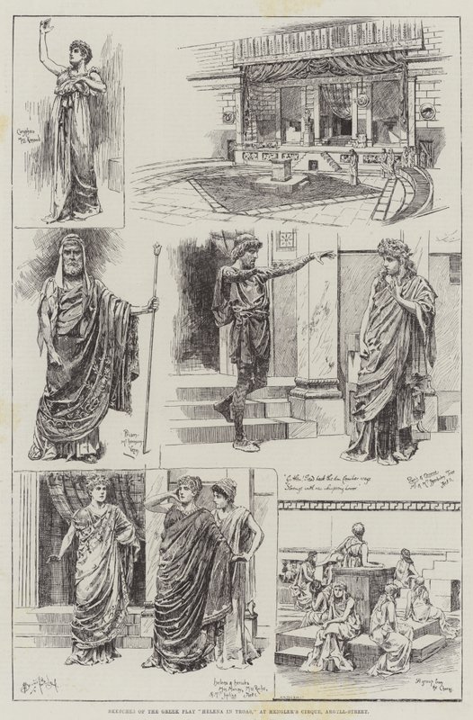 Croquis de la Pièce Grecque Hélène à Troie, au Cirque Hengler, Rue Argyll - Bernard Partridge