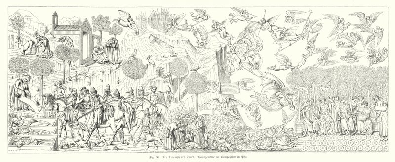 Le Triomphe de la Mort, fresque au Camposanto Monumentale de Pise, Italie (gravure) - Buonamico Buffalmacco