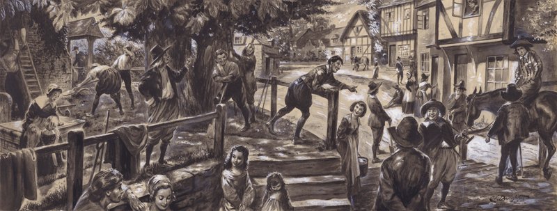 Une scène paroissiale du XVIIe siècle (gouache sur papier) - C.L. Doughty