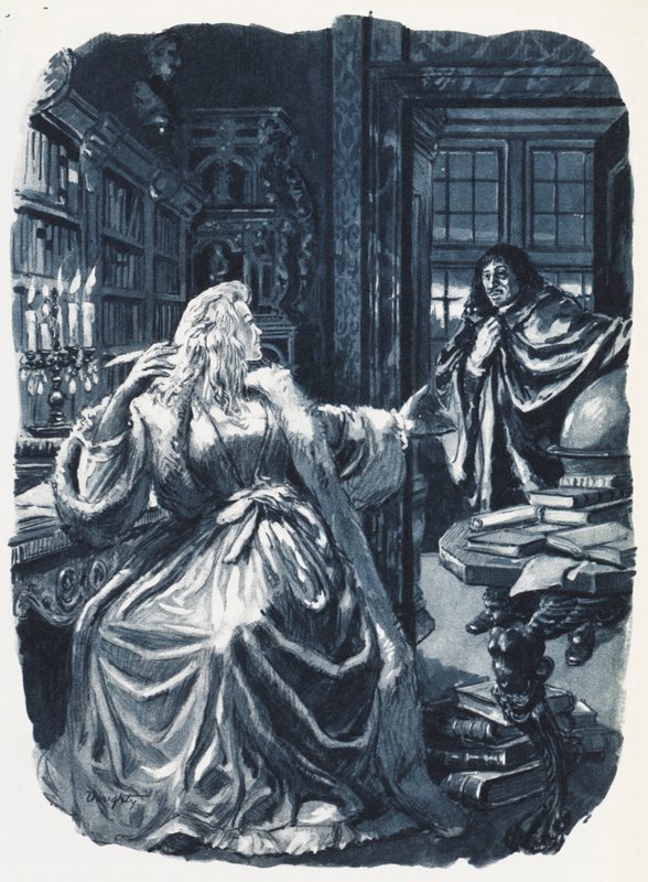 Christina de Suède convoque le philosophe Descartes pour lui donner des cours trois fois par semaine (lithographie couleur) - C.L. Doughty