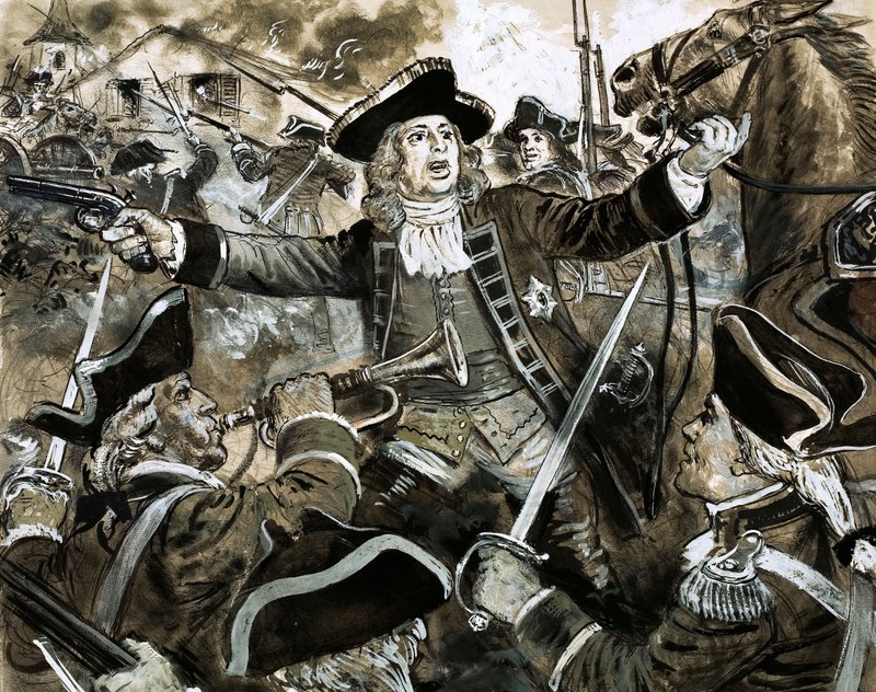 Le roi George II sur le champ de bataille de Dettingen (gouache sur papier) - C.L. Doughty