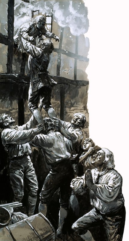 Sauvetage du jeune John Wesley (gouache sur papier) - C.L. Doughty