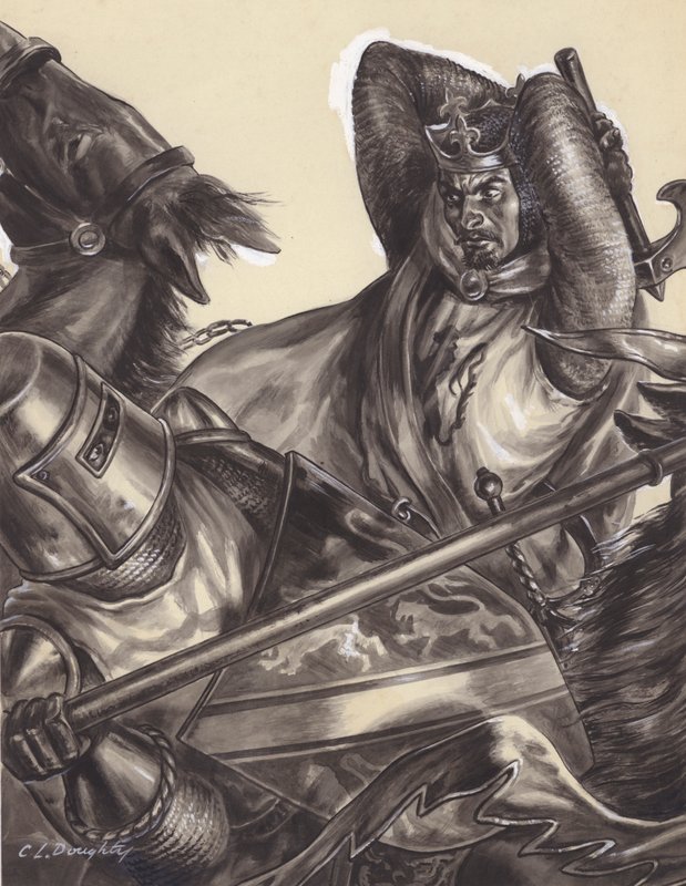Robert Bruce sur le point de tuer Sir Henry de Bohun ( ) (gouache sur papier) - C.L. Doughty