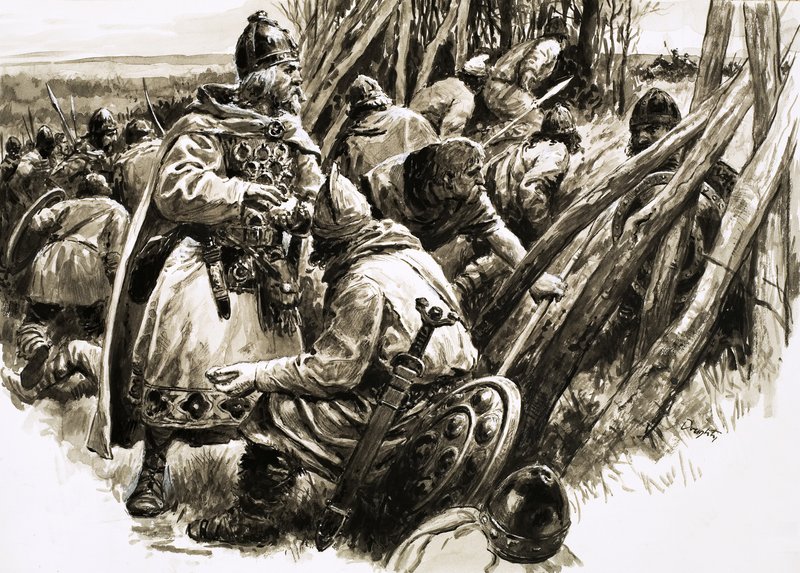 Avec un petit groupe de fidèles, le roi Alfred se retire dans les marais. - C.L. Doughty