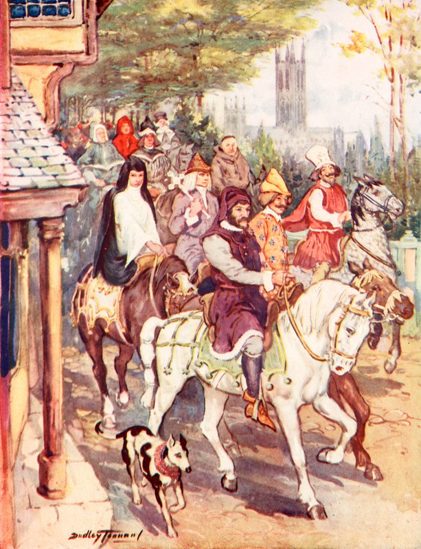 Chaucer chevauchant vers Canterbury avec les pèlerins - C. Dudley Tennant