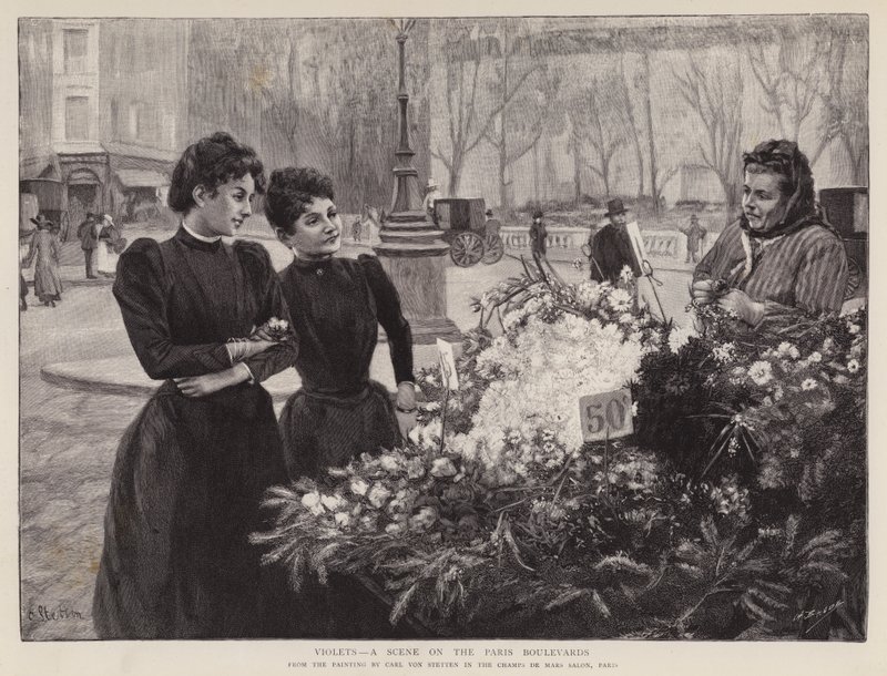 Violettes - une scène sur les boulevards de Paris, peinture au salon des Champs de Mars, Paris - Carl Ernest von Stetten
