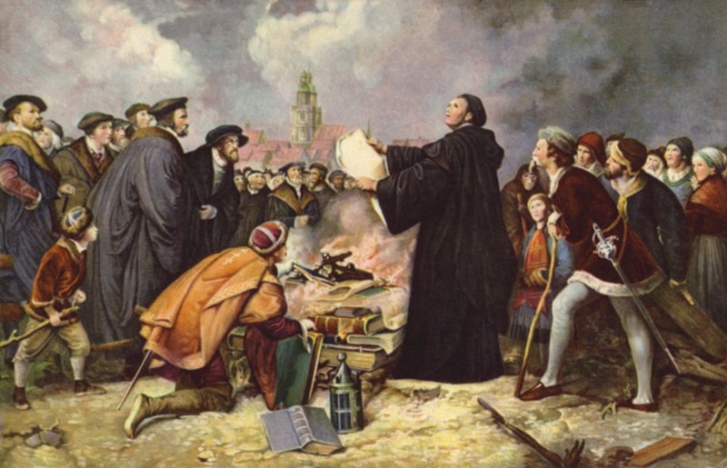Martin Luther brûle la bulle papale en 1520 - Carl Friedrich (after) Lessing