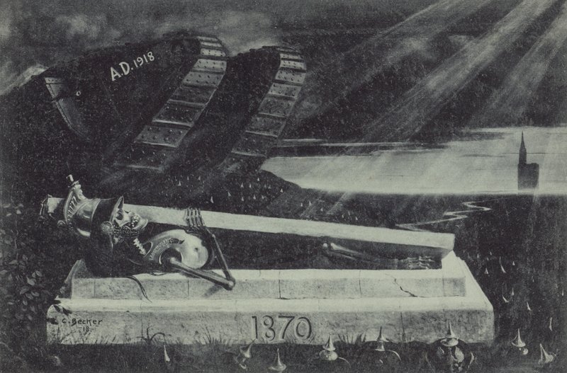 Un char allié victorieux de la Première Guerre mondiale passe devant la tombe d