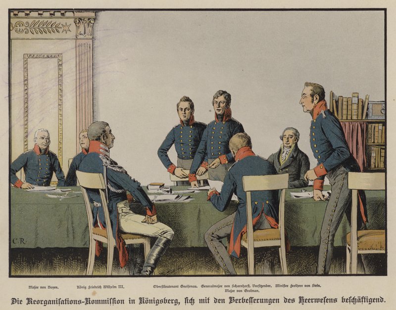 Le roi Frédéric-Guillaume III assistant à une réunion de la Commission de réorganisation militaire prussienne à Königsberg - Carl Röchling