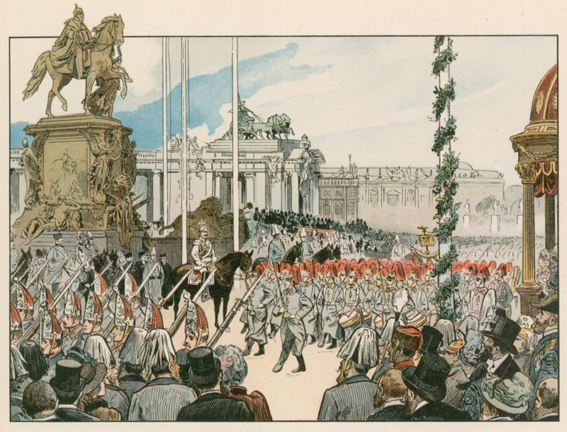 Guillaume II, empereur allemand et roi de Prusse (1859-1941), lors de la dédicace du monument national à Berlin en 1897 - Carl Rohling