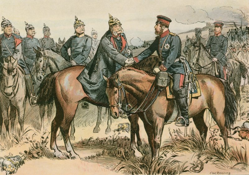 Guillaume Ier, Roi de Prusse et premier Empereur allemand (1797-1888) saluant son fils à Sadowa en 1866 - Carl Rohling
