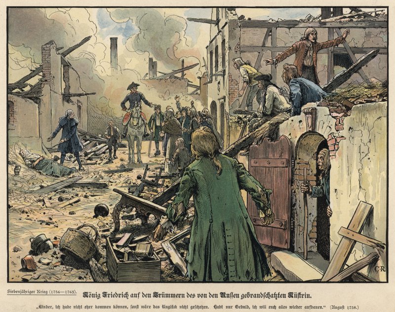 Frédéric le Grand visitant les ruines de la ville brûlée de Kustrin - Carl Röchling