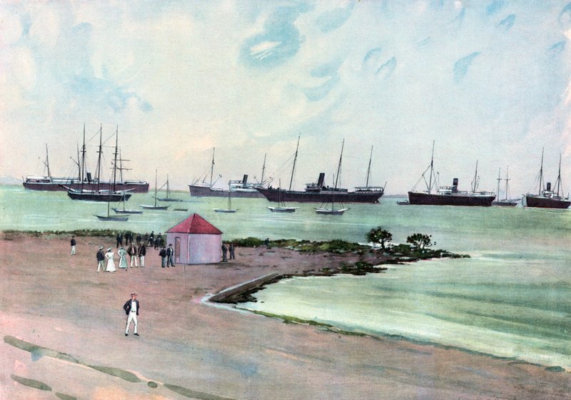 Navires espagnols capturés au mouillage dans le port de Man-of-War, Key West. Vue de l