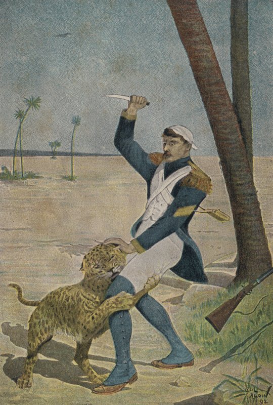 Soldat français attaqué par une panthère en Égypte - Cecil Charles Windsor Aldin
