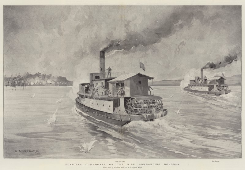 Canonnières égyptiennes sur le Nil bombardant Dongola - Charles Auguste Loye