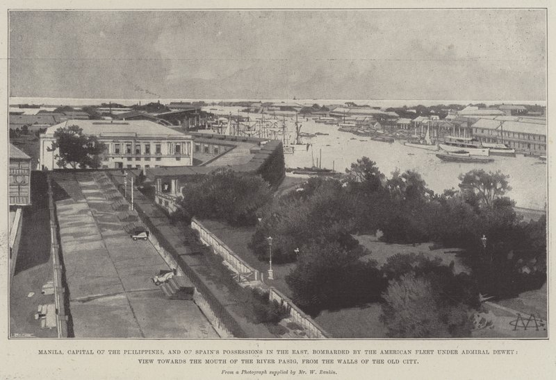 Manille, capitale des Philippines et des possessions espagnoles en Orient, bombardée par la flotte américaine sous le commandement de l